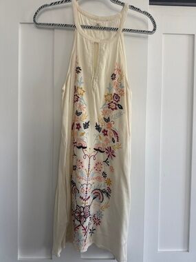 O'Neill Cream Halter Dress with Multicolor Floral Embroidery